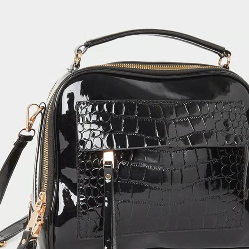 Leather patent shoulder bag new, black