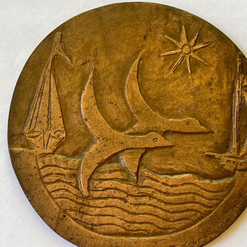 Set of 2 sculptures/large medals by Titsa Chrysokhoidi with nautical motif used