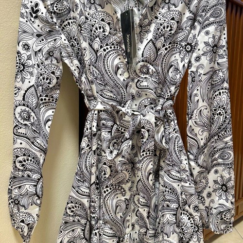 Jasmine long-sleeve dress black and white new, mini with belt