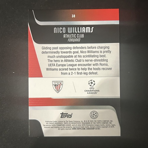 Nico Williams Topps UEFA Club Competitions Carnival Edition 2025-26 card brand new