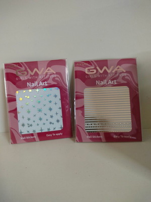 Nail stickers new, 2 packs with silver stars and gold stripes