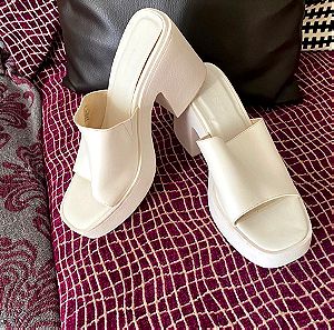 λευκά δίπατα πλατφόρμες πέδιλα παντόφλες mules platforms heels chunky