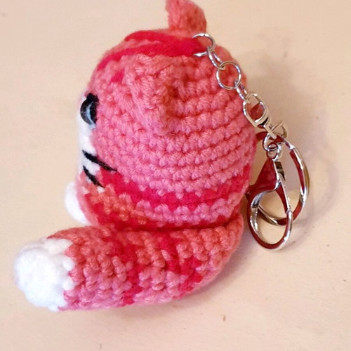 Pink Amigurumi Cat Bag Charm Keychain Handmade New