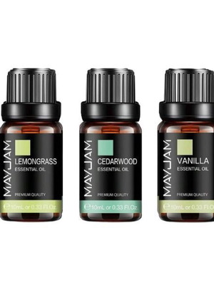 Set of 3 Essential Oils Lemongrass, Cedarwood, Vanilla 10ml new