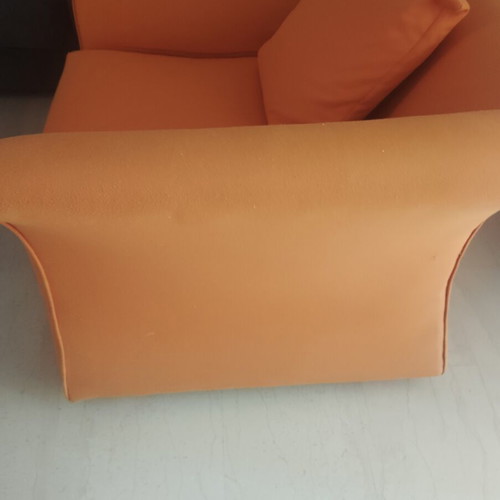 Armchair with footstool and cushion, orange