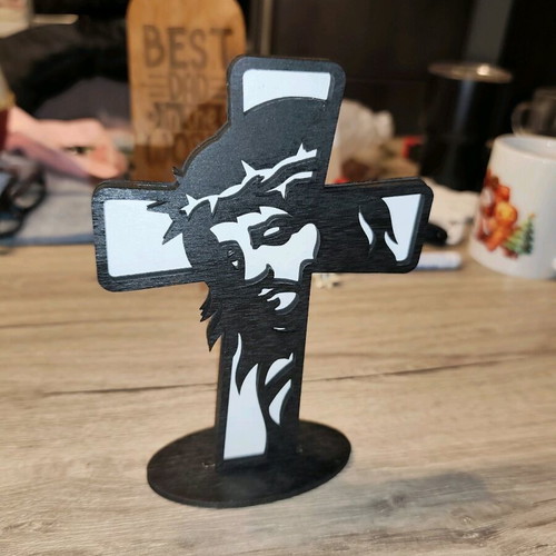 Wooden handmade tabletop cross with Christ figure new