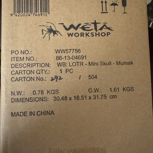 Lord of the Rings Weta Mumak Skull 15cm