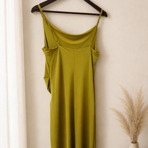Be You satin dress, green, size large, side slit, adjustable straps