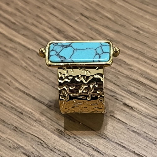 Women's adjustable gold-colored ring with turquoise stone, new