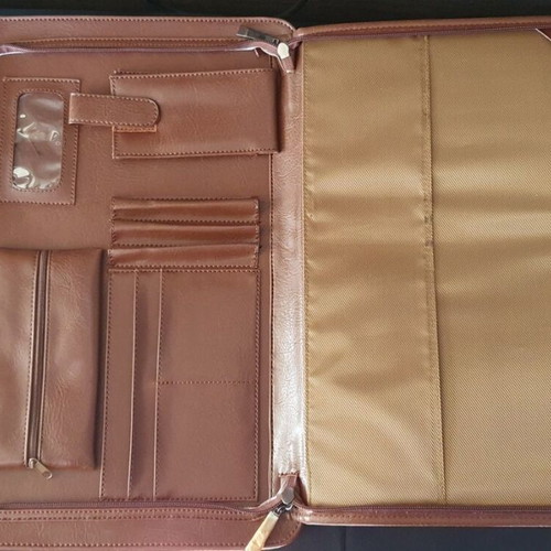 Amig brown briefcase new 4 compartments with strap and lock