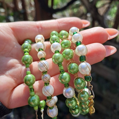 Fairycore bracelet set with green beads and pearls new