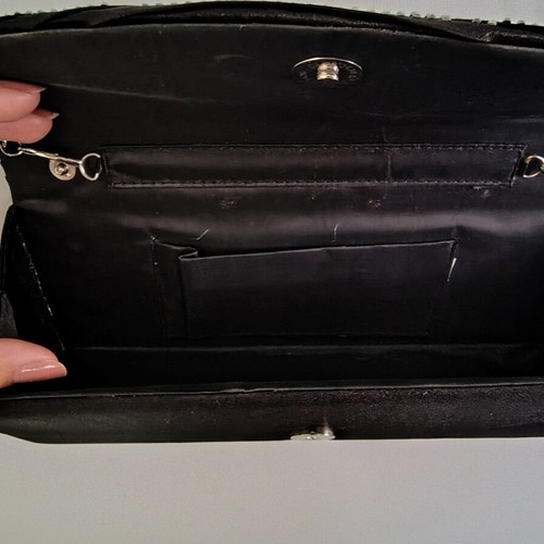 Clutch bag used, black with rhinestones and silver chain