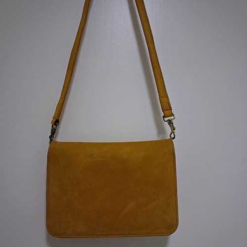 Kalogirou vintage leather shoulder bag, mustard color
