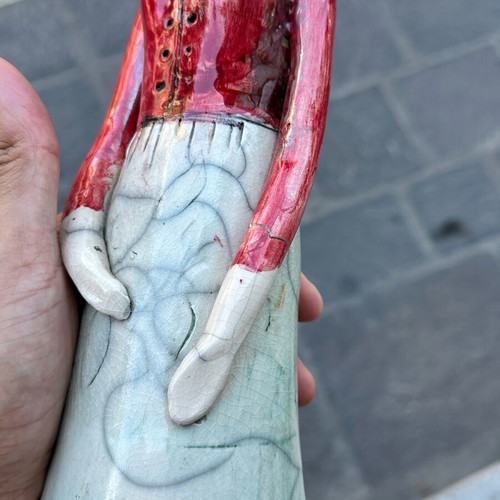 Handmade artistic ceramic woman statue used with rustic style