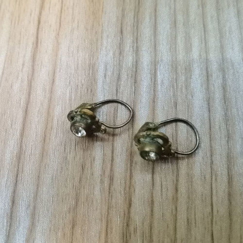 Authentic Art Deco antique earrings with patina and stone