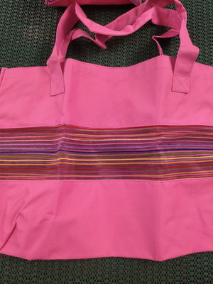 Large women's beach shoulder bag with matching pouch, hot pink