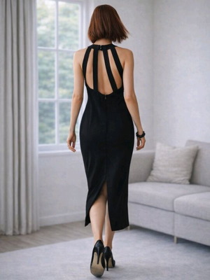 Midi Dress black with cut-out back like new, size M