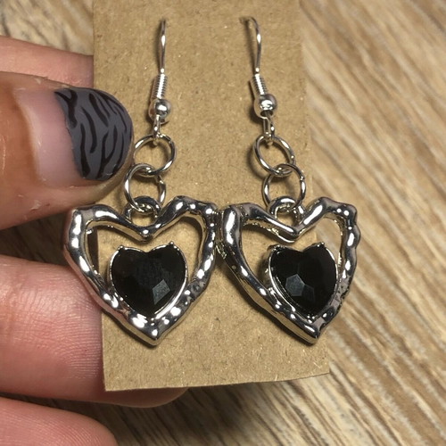Handmade heart earrings new, punk rock emo gothic style