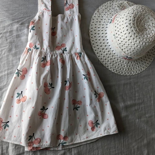 Summer dress for 2-year-old girl with matching hat