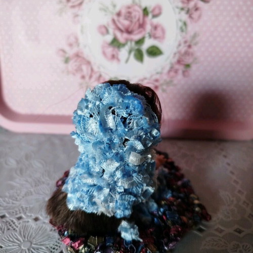 Miniature Doll New with Handmade Dress and Hat 10cm