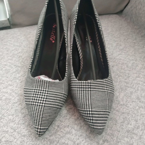 Fabric petit carreaux pumps gray black white used, size 40