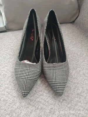 Fabric petit carreaux pumps gray black white used, size 40