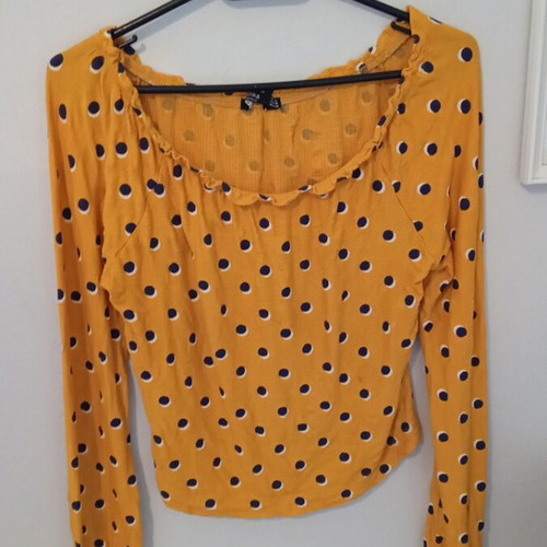 Polka dot blouse M like new, blue and yellow Bershka