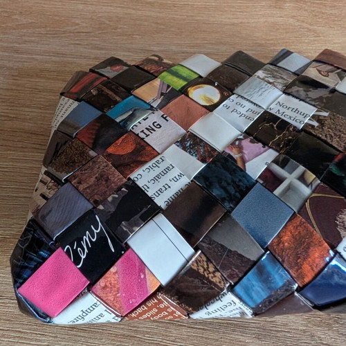 Handmade upcycled clutch from recycled magazine like new, multicolor