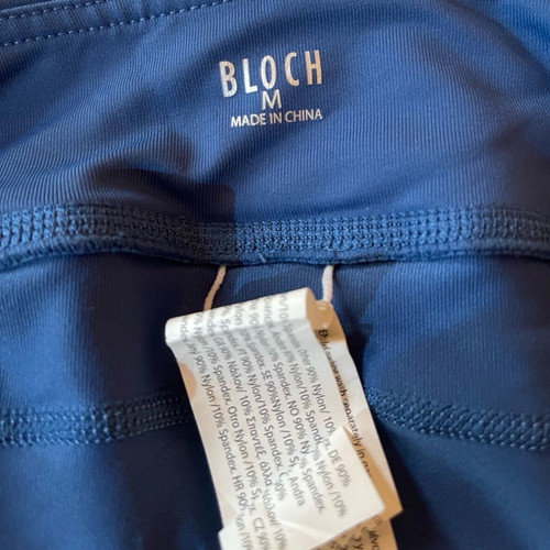 Blue Bloch 3/4 dance leggings used, medium with transparency details
