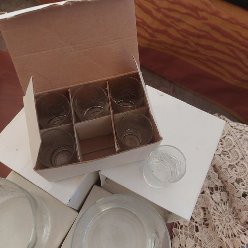 Vintage glassware set 38 pieces with engraved design