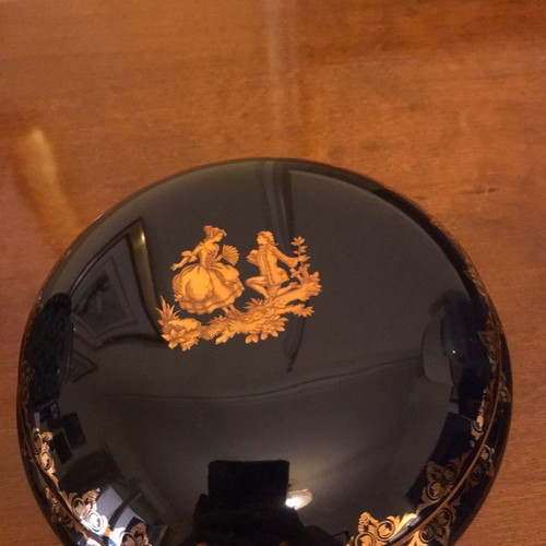 Chocolate box from authentic Limoge French porcelain used, blue with gold leaf