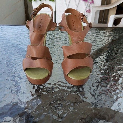 Leather tan platform sandals 12cm heel new