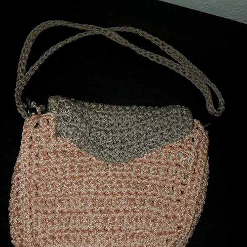 Handmade knitted crossbody bag pink-gray like new