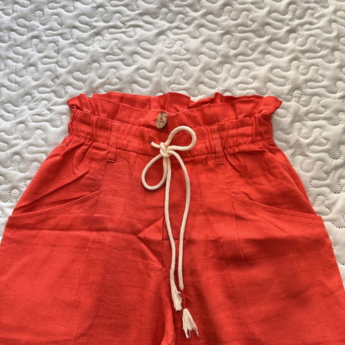 Bershka linen pants high-waisted coral red like new, size M