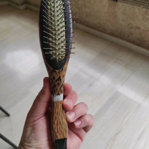 Vintage handmade wooden duck hairbrush used, 25cm, Made in Greece