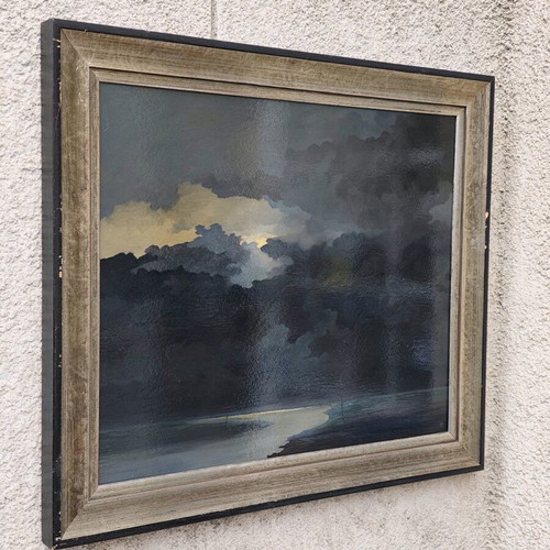 Seascape oil painting on fiberboard used