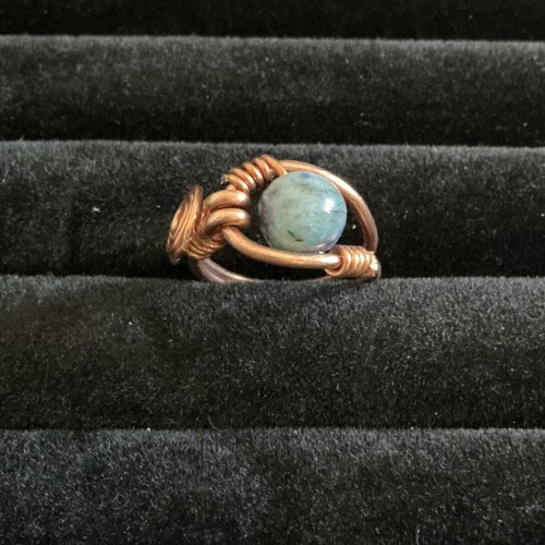 Copper and lapis lazuli handmade jewelry set with ring and earrings