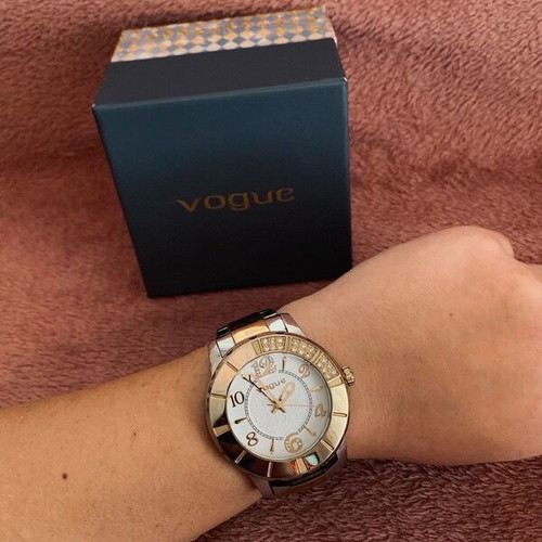 Vogue women's watch like new, two-tone gold and silver with rhinestones