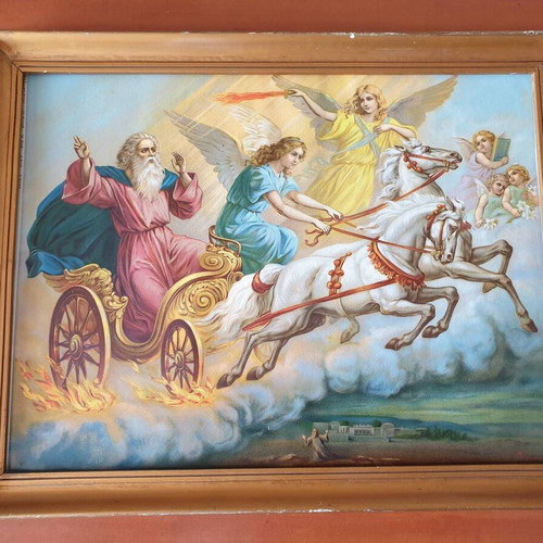 Prophet Elias Lithograph used, old, on chariot