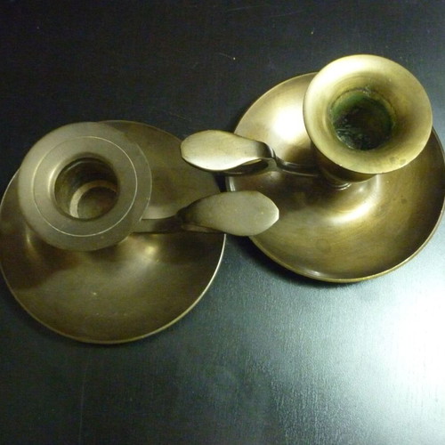 Brass lantern-style candlesticks used, set of 2