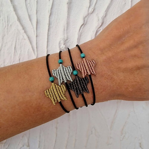 Star bracelet metallic handmade macrame with haolite bead and adjustable closure