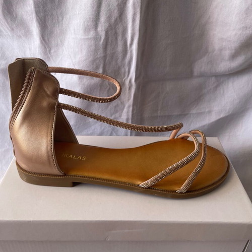 Tsoukalas Shoes bronze synthetic leather sandals with rhinestone straps size 40 new