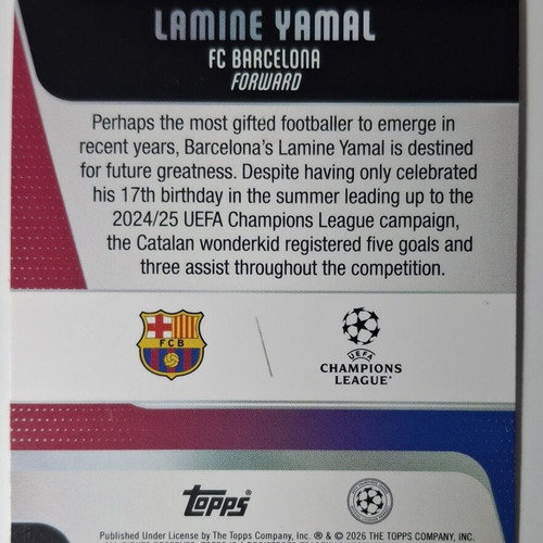 Lamine Yamal Gold Parallel UEFA Club Competitions card