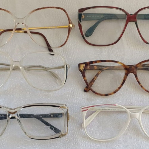 Authentic eyeglass frames used, lot of 6 colorful vintage