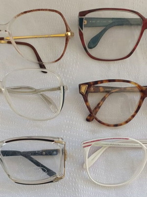 Authentic eyeglass frames used, lot of 6 colorful vintage