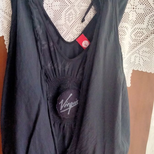 Vintage Virgin Black Sleeveless Top with Double Fabric, Size M, Like New