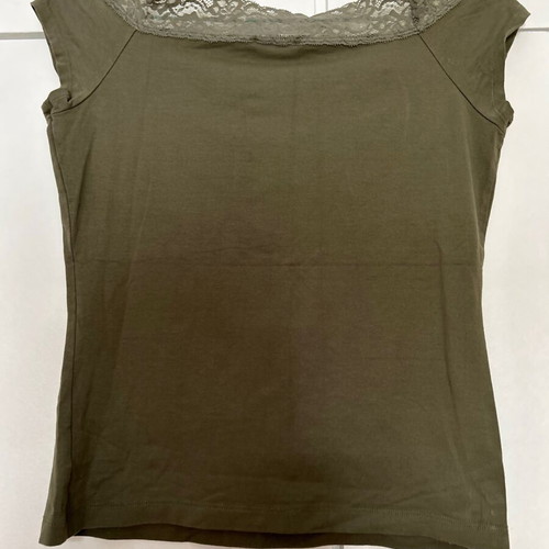 BEBE, blouse, Made in USA, khaki color, Size L.