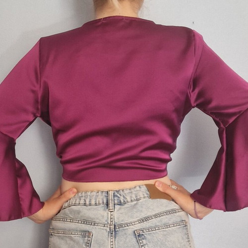 Satin crop blouse like new, purple, one size