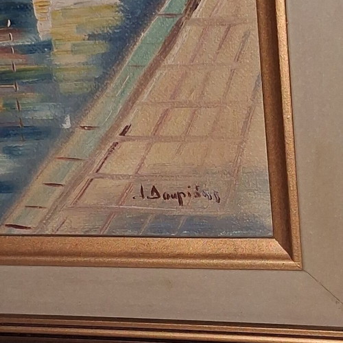 Yiannis Douridis Signed Oil Painting Seascape Greek Harbor