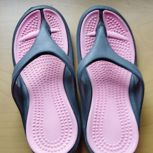 Flip flops used, size 37, 23 cm, pink and gray